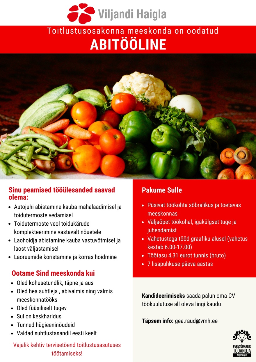 SA Viljandi Haigla Abitööline (toitlustusosakond)