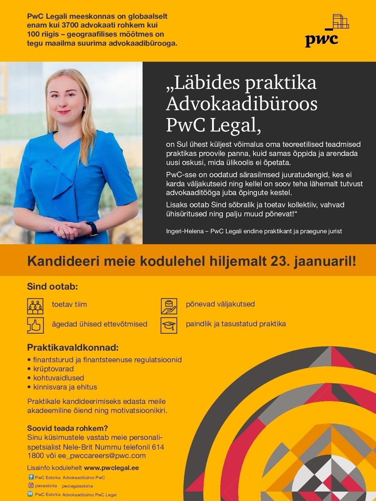 PricewaterhouseCoopers AS Advokaadibüroo PwC Legal praktikant