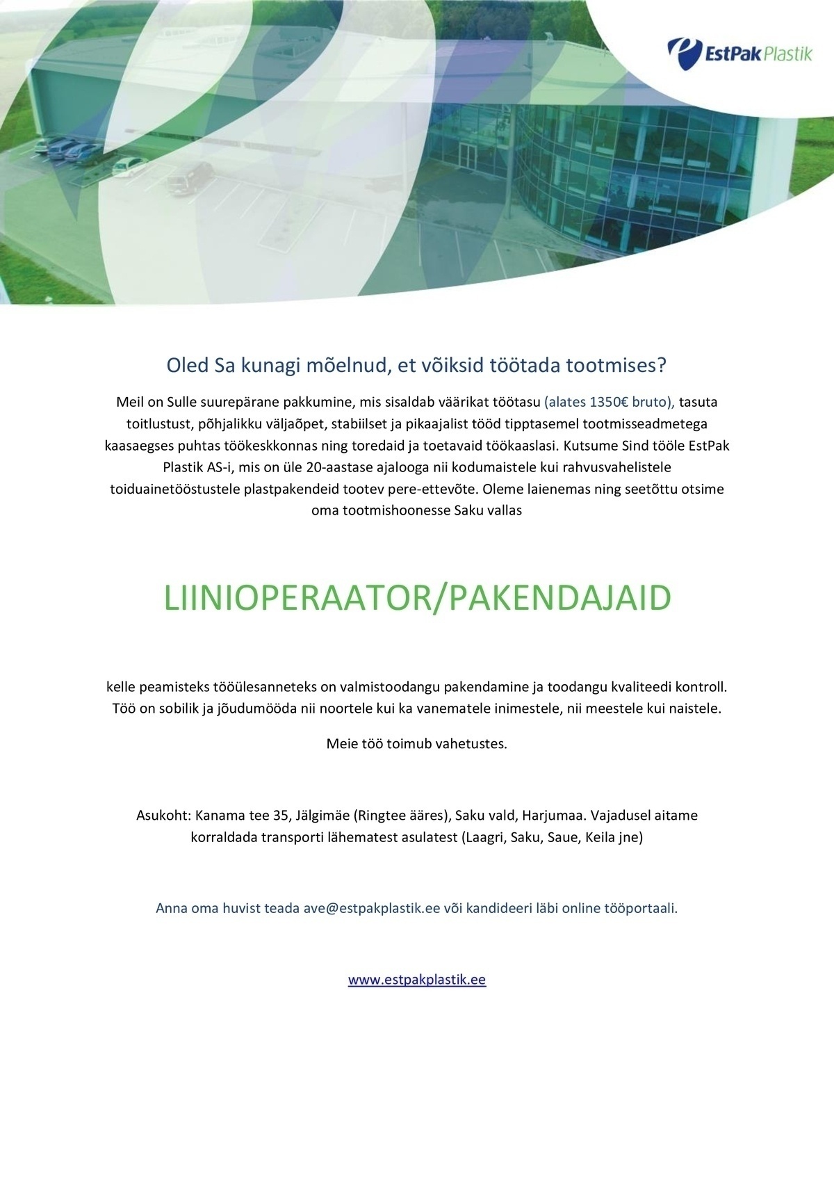 EstPak Plastik AS Liinioperaator/pakendaja