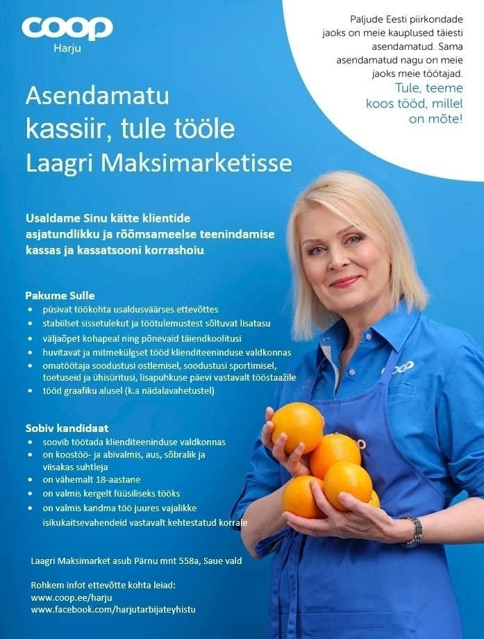 CVKeskus.ee klient Kassiir Laagri Maksimarketisse (Coop Harju)