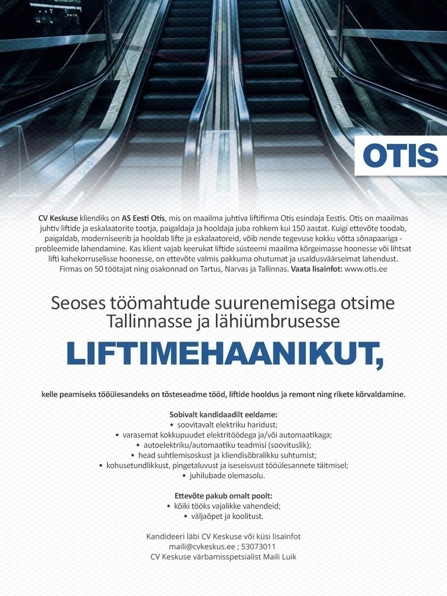Eesti Otis AS Liftimehaanik