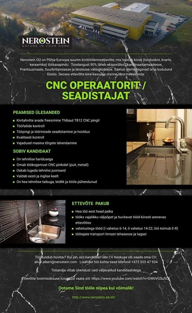 NEROSTEIN OÜ CNC operaator / seadistaja