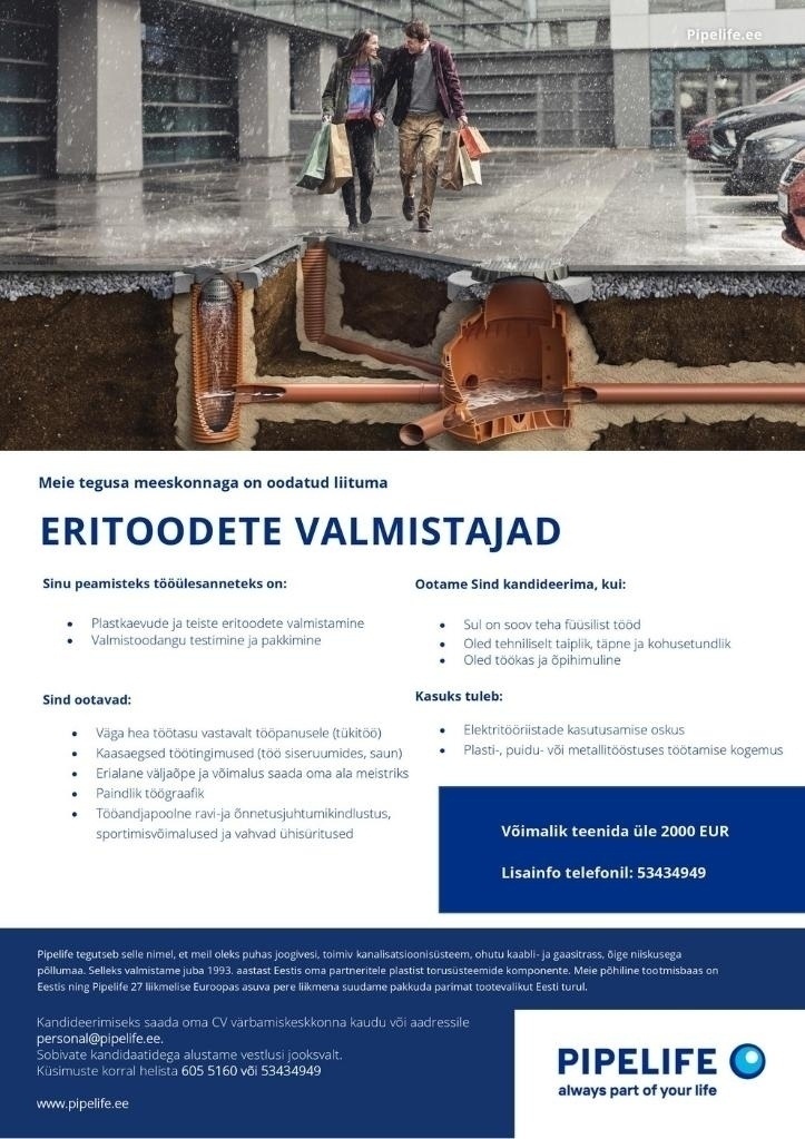 Pipelife Eesti AS Eritoodete valmistaja