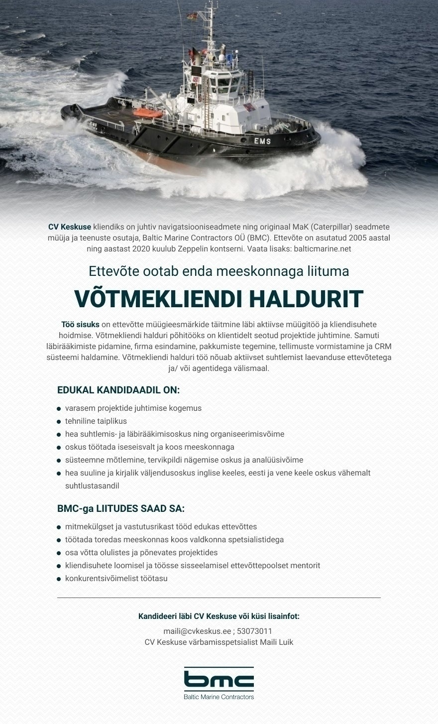 Baltic Marine Contractors OÜ  Võtmekliendi haldur/ Account manager