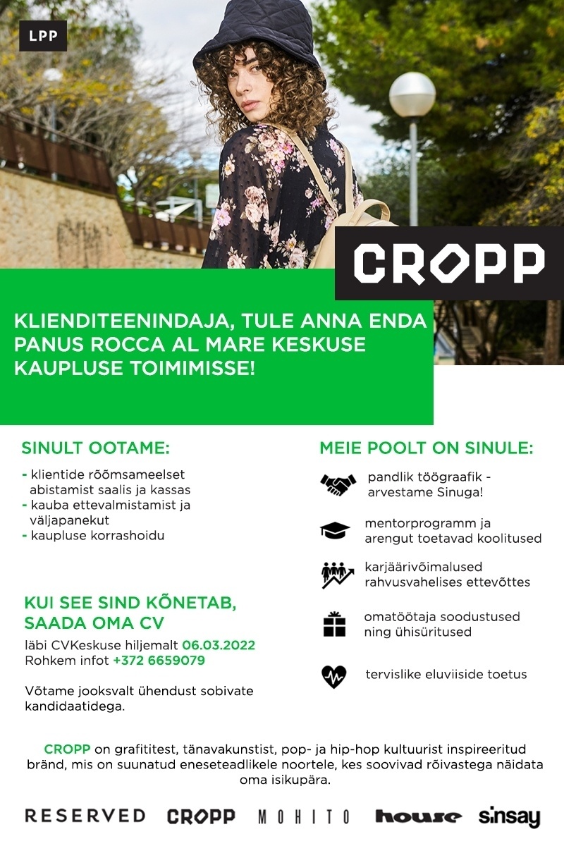 LPP Estonia OÜ Klienditeenindaja (täiskoormusega) Rocca CROPP kauplusesse