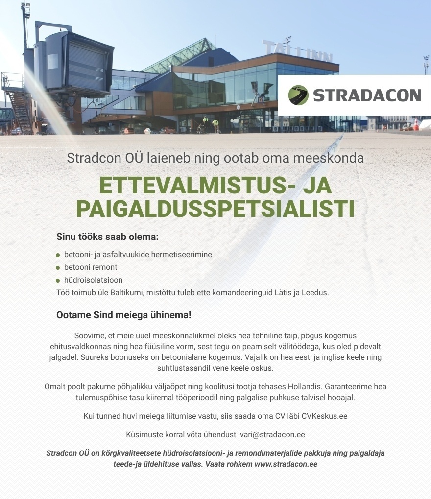 STRADACON OÜ Ettevalmistus- ja paigaldusspetsialist