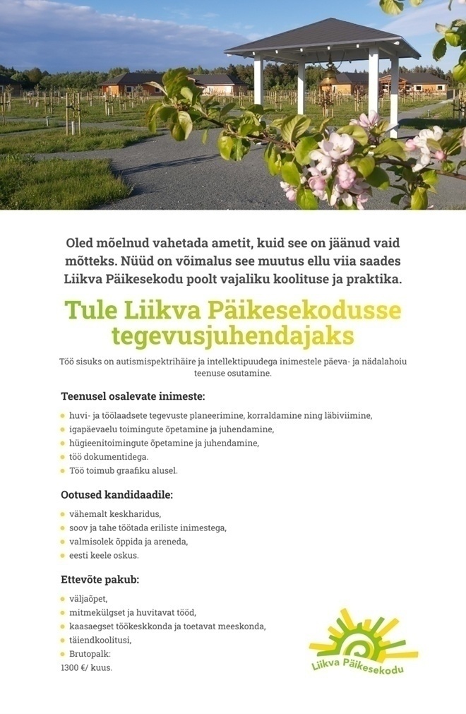 PÄIKESEKODU TEENUSED SA Tegevusjuhendaja