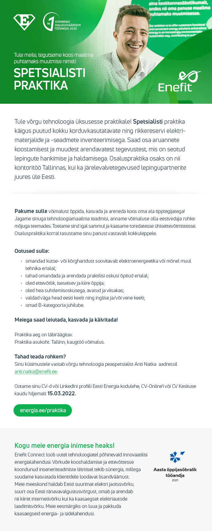 Eesti Energia AS SPETSIALISTI PRAKTIKA
