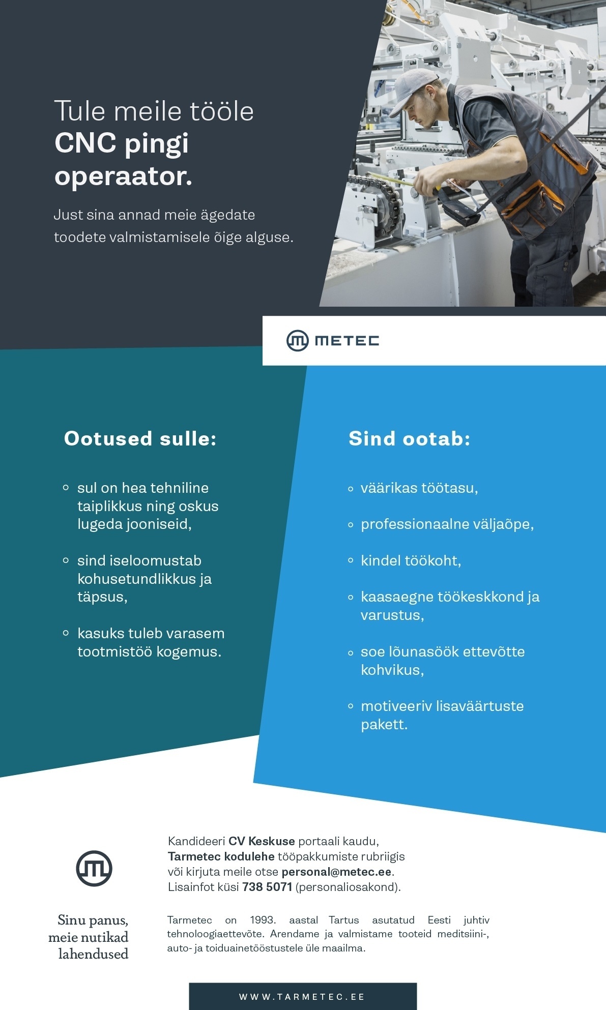 Tarmetec OÜ CNC pingi operaator