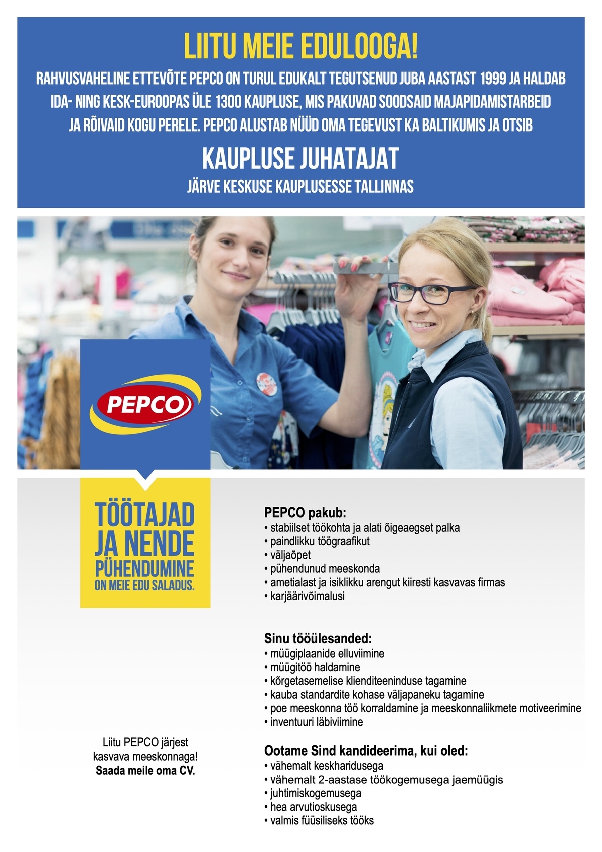 Pepco Estonia OÜ Kaupluse juhataja PEPCO Järve keskuse kaupluses