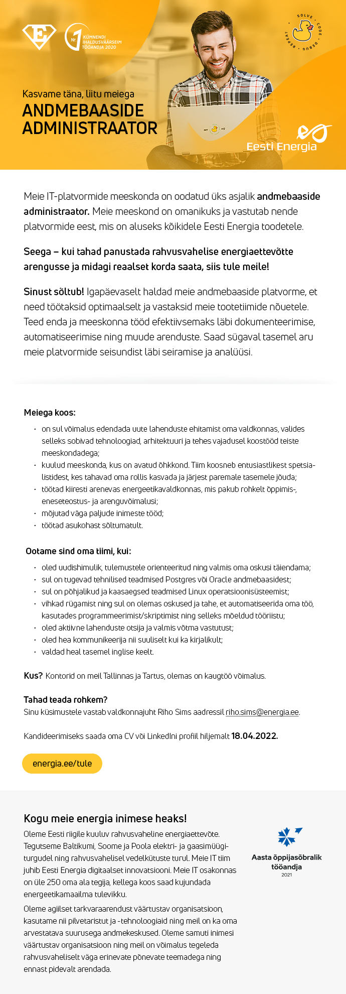Eesti Energia AS ANDMEBAASIDE ADMINISTRAATOR