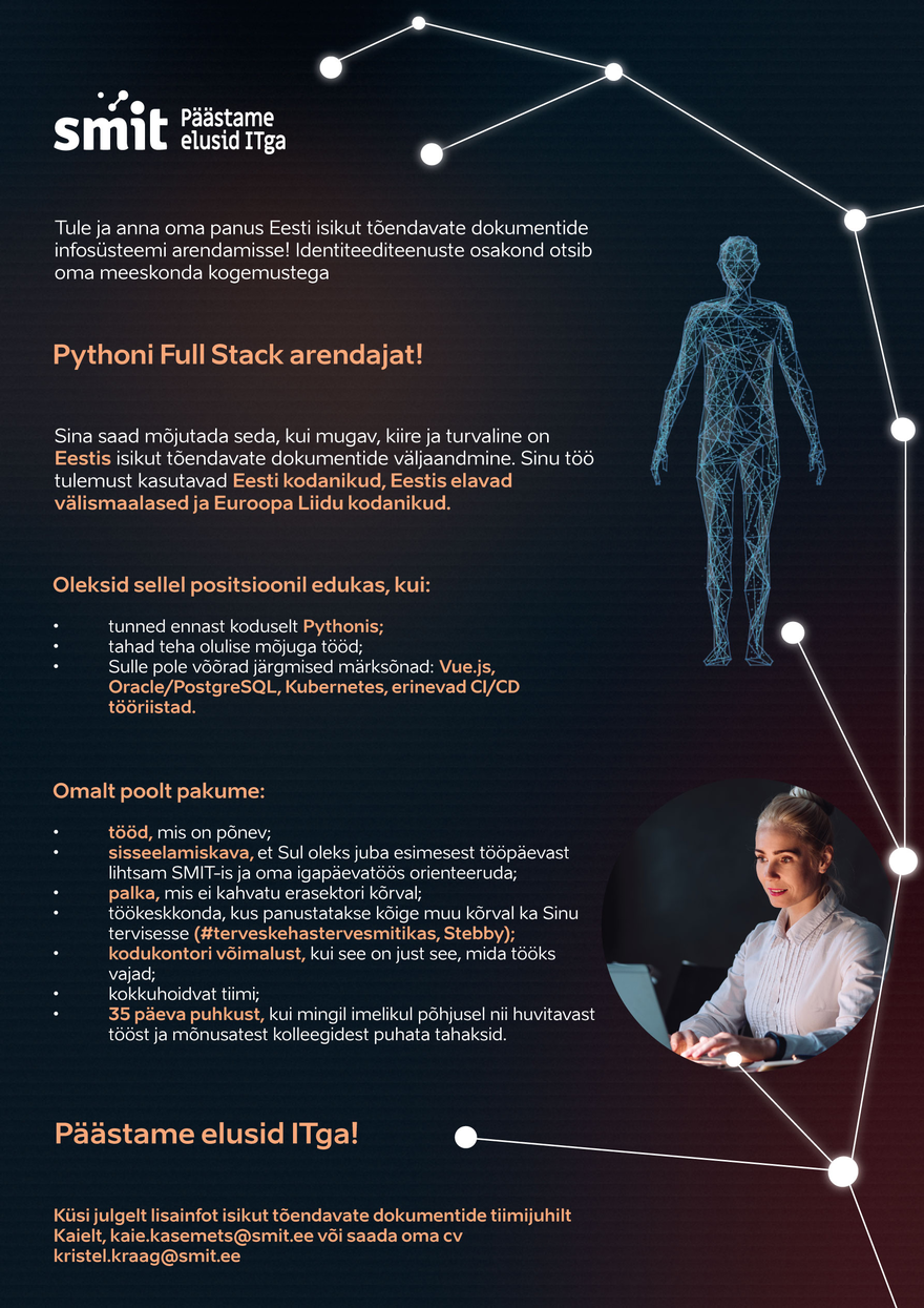 Siseministeeriumi infotehnoloogia- ja arenduskeskus Full Stack arendaja (Python)