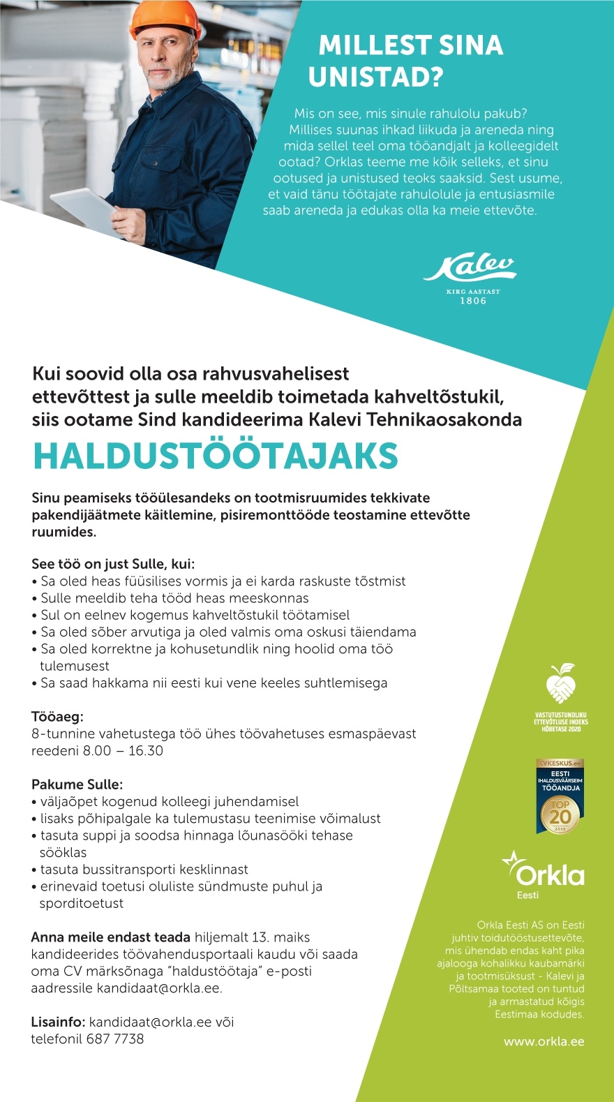 Orkla Eesti AS  Haldustöötaja Kalevi tehasesse