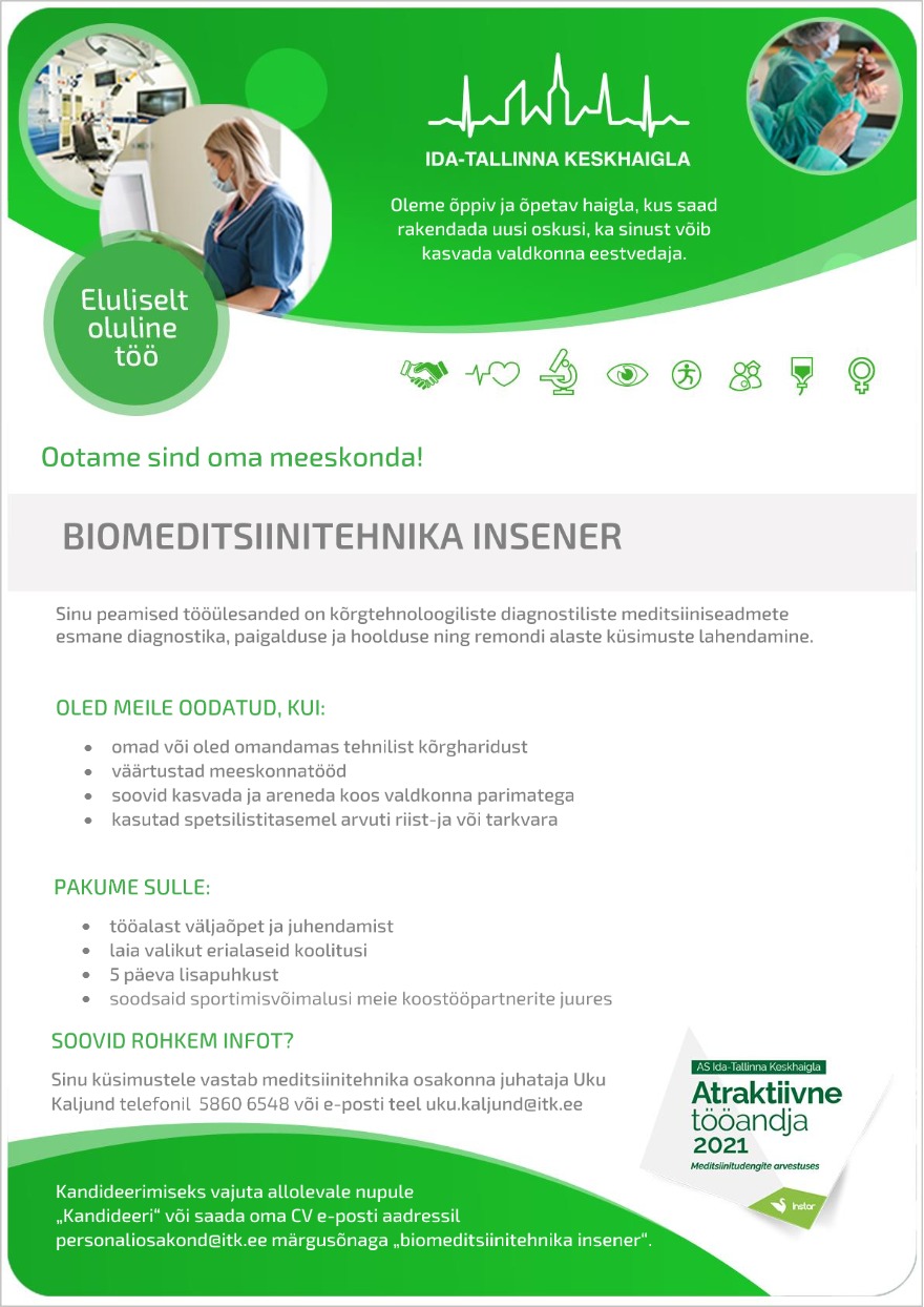 AS Ida-Tallinna Keskhaigla Biomeditsiinitehnika insener