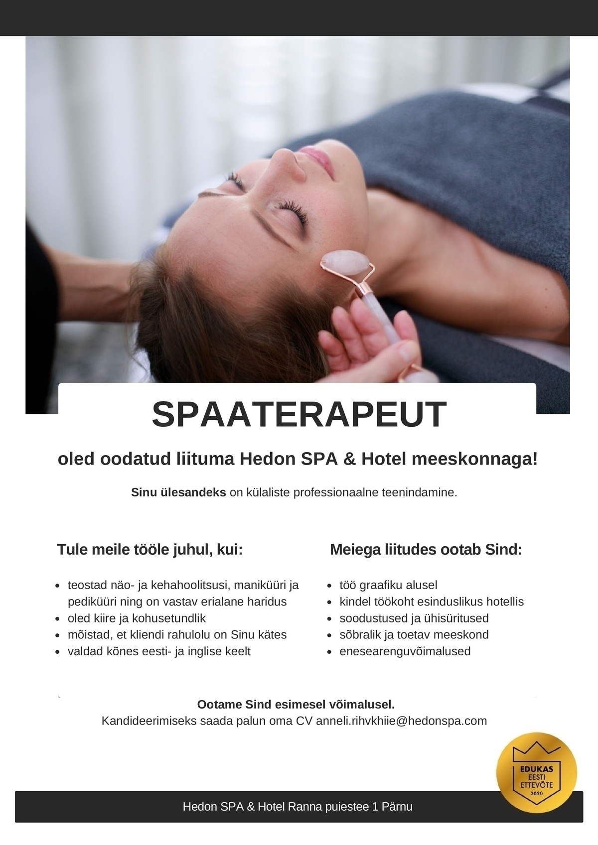 Supeluse Hotell OÜ Hedon SPA & HOTEL Spaaterapeut