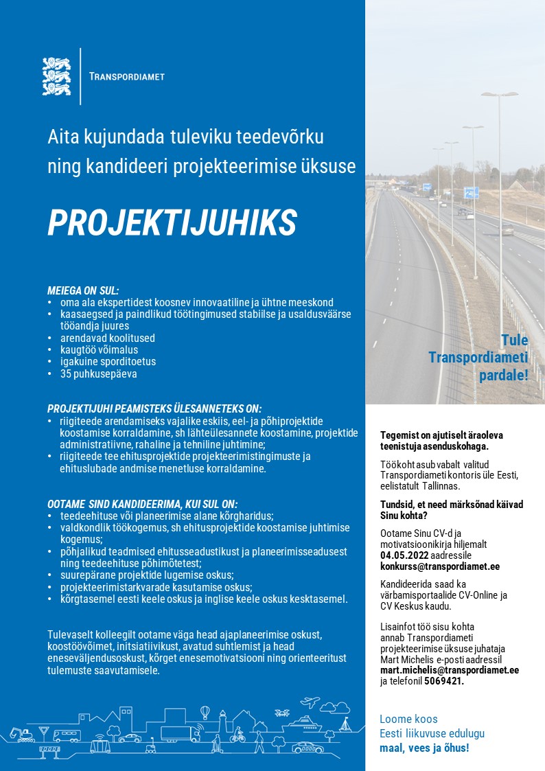 Transpordiamet Projekteerimise üksuse projektijuht