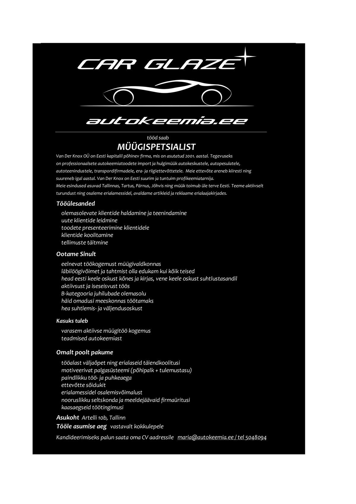 Van Der Knox OÜ Müügispetsialist