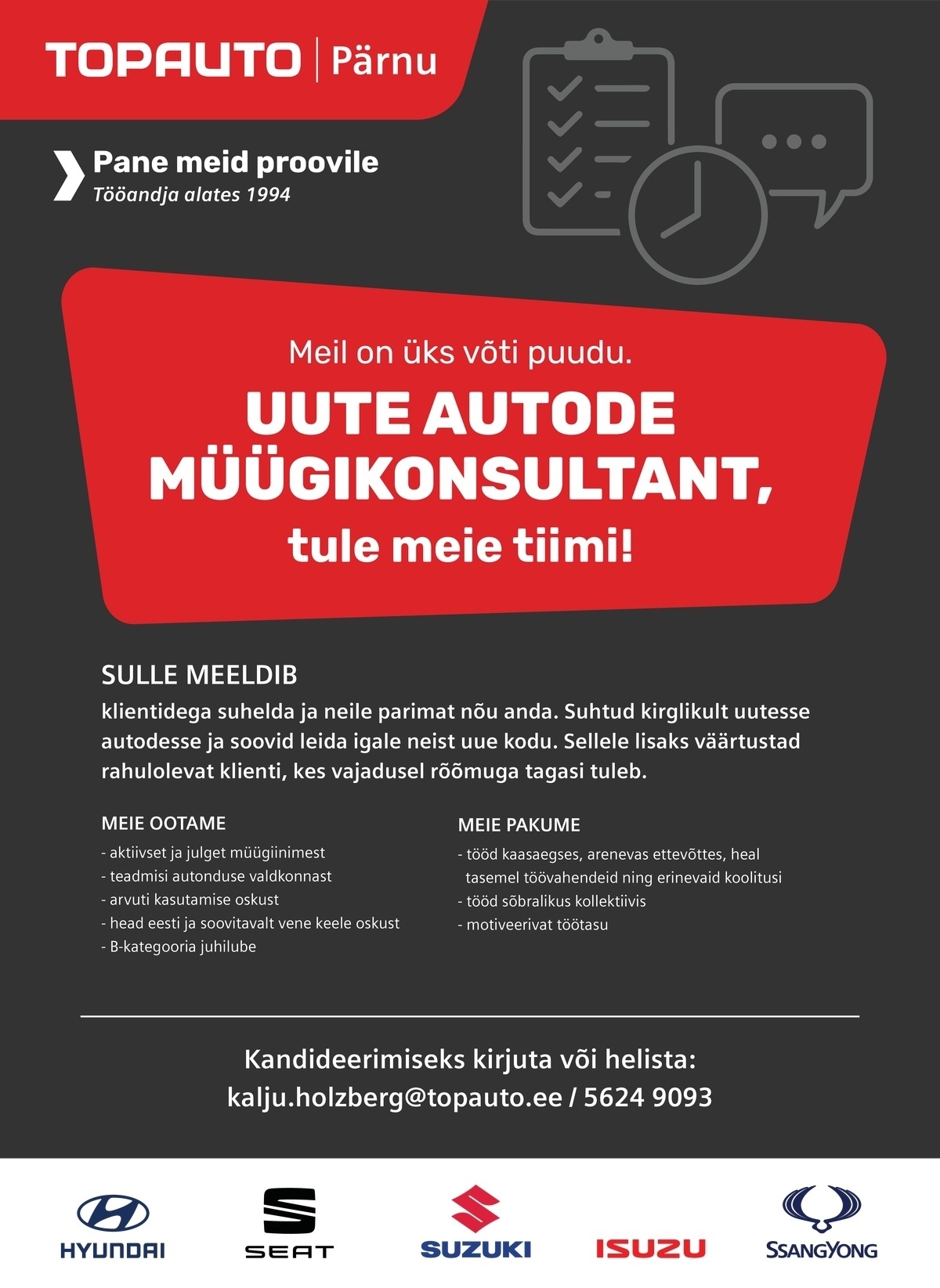 Topauto Pärnu OÜ Uute autode müügikonsultant