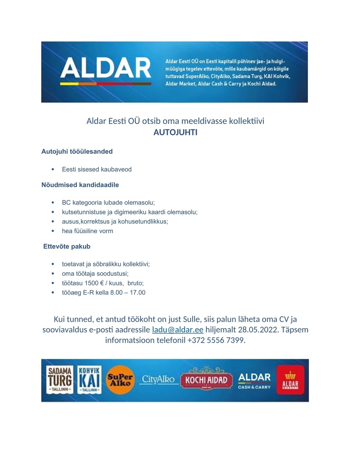 Aldar Eesti OÜ Autojuht-C&C Aldar