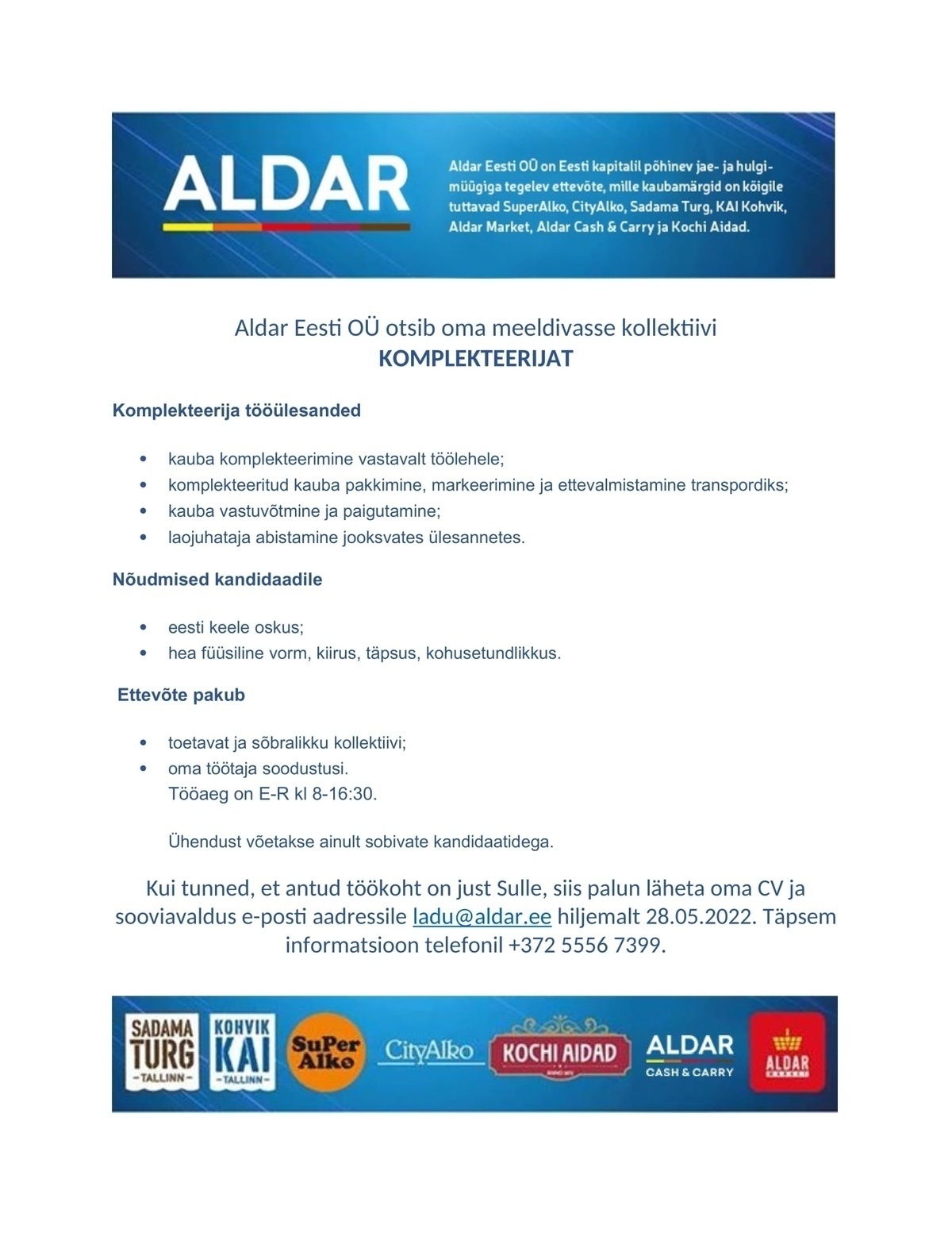 Aldar Eesti OÜ Komplekteerija-C&C Aldar