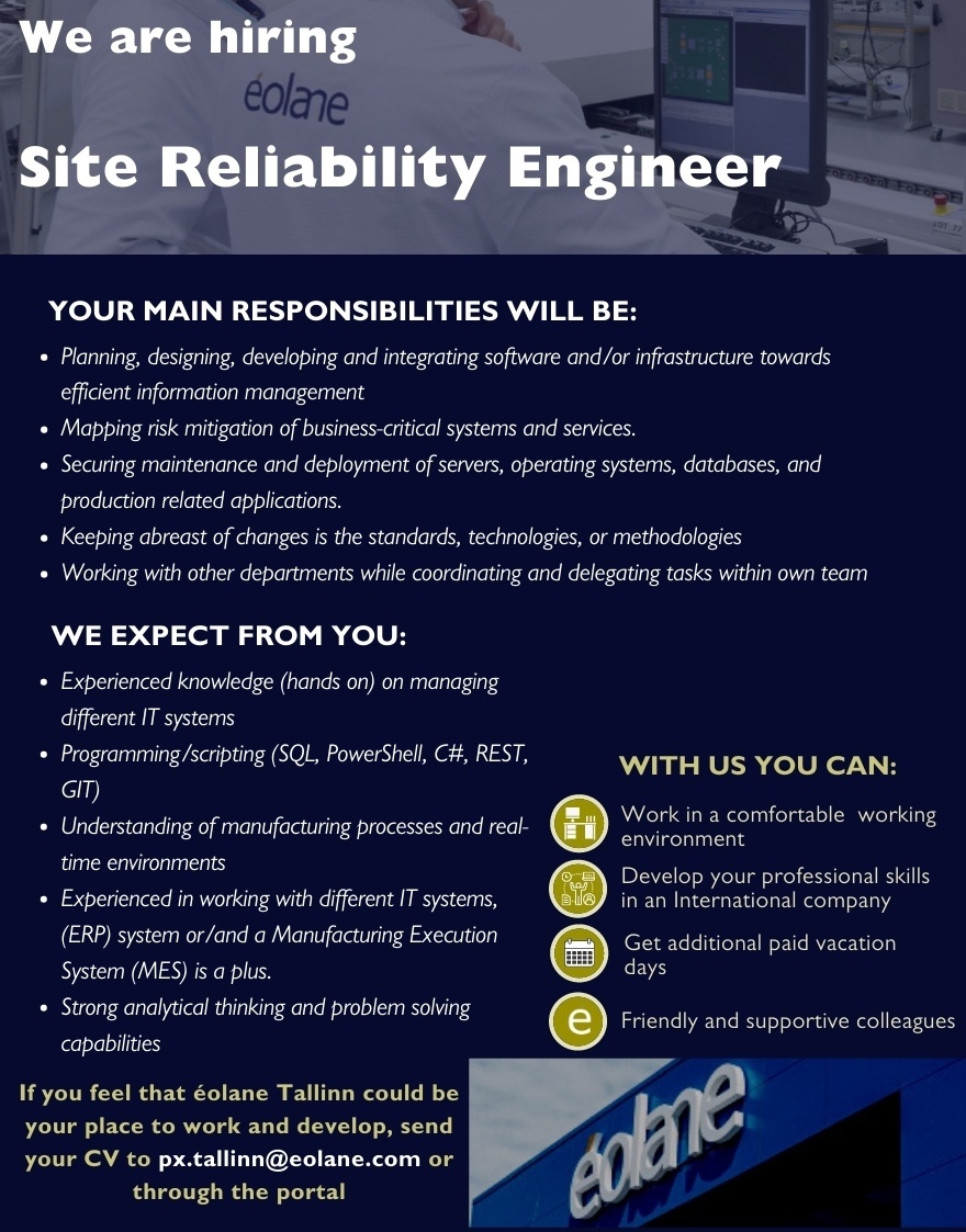 EOLANE TALLINN AS Site Reliability Engineer