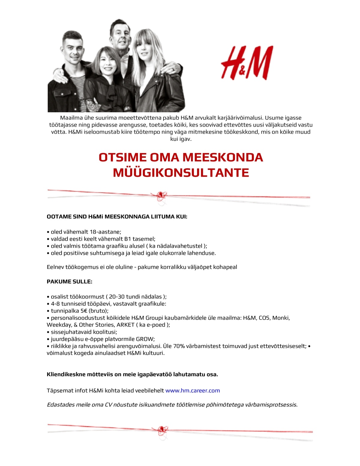 H & M HENNES & MAURITZ OÜ MÜÜGIKONSULTANT TARTU H&M KAUPLUSTES