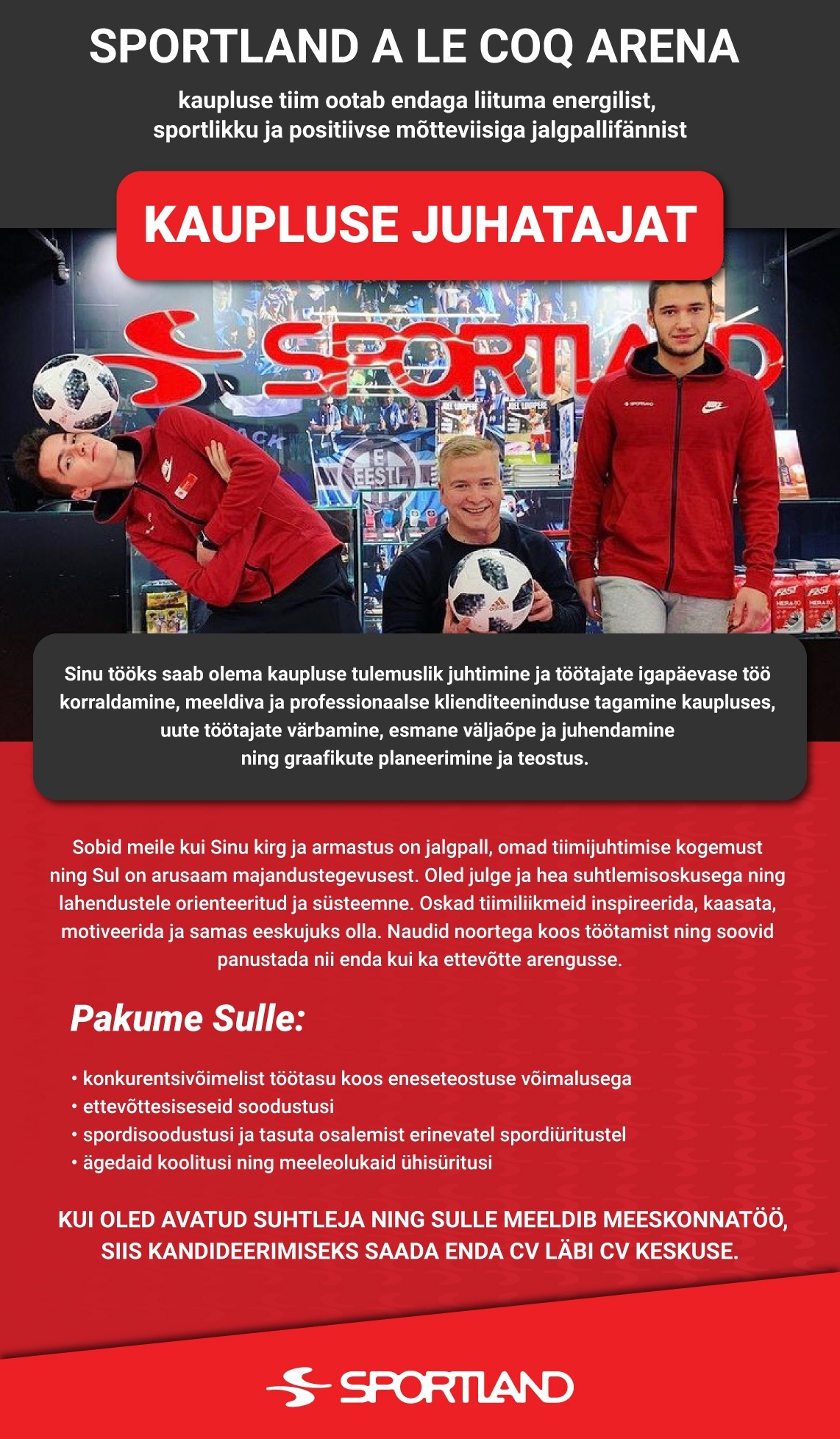 Sportland Eesti AS Sportland A le Coq Arena kaupluse juhataja