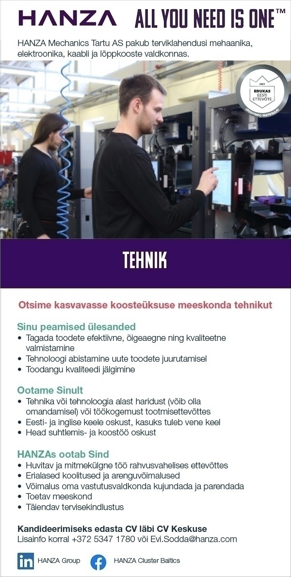 HANZA Mechanics Tartu AS Tehnik