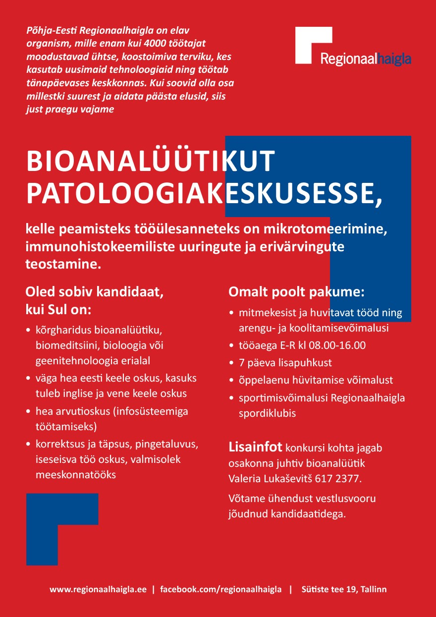 Põhja-Eesti Regionaalhaigla Bioanalüütik immunoloogia ja molekulaarpatoloogia osakonda