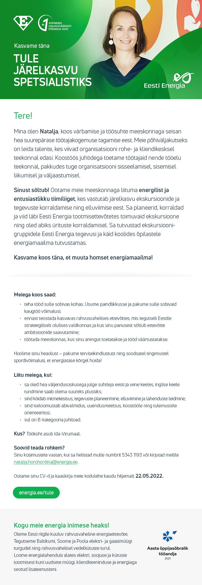 Eesti Energia AS JÄRELKASVU SPETSIALIST