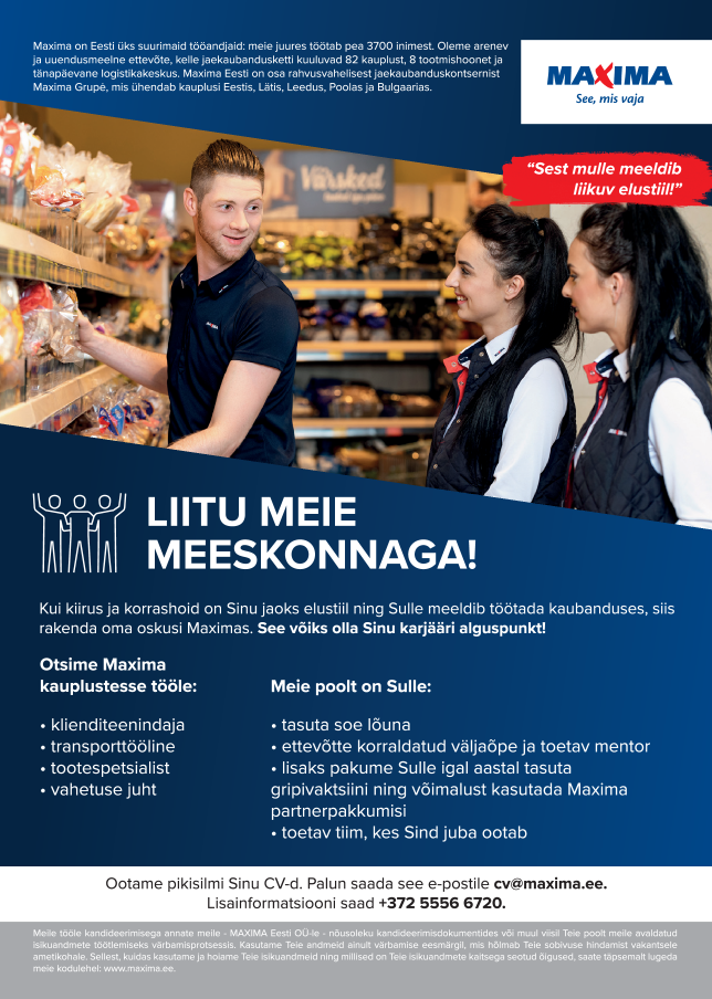 Maxima Eesti OÜ Kaupluse töötajad Mustamäe Lakiotsa Maximas (Tammsaare tee 133)
