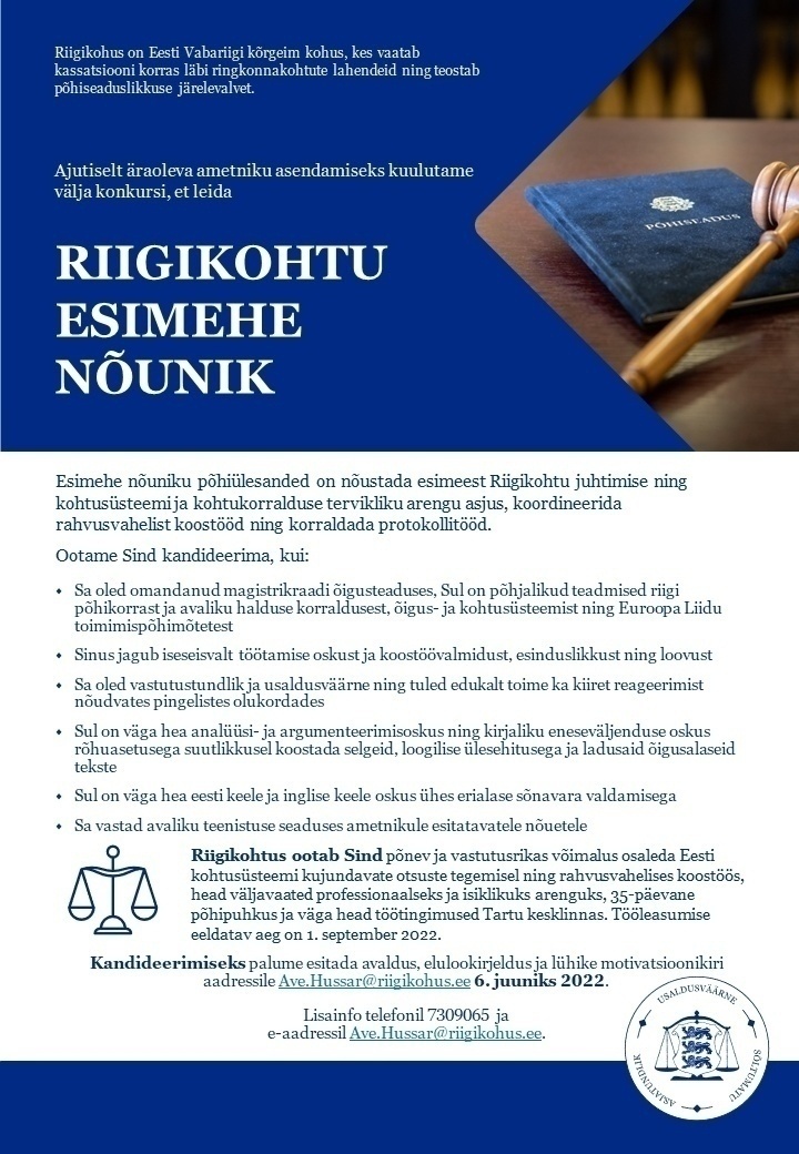Eesti Vabariigi Riigikohus Riigikohtu esimehe nõunik