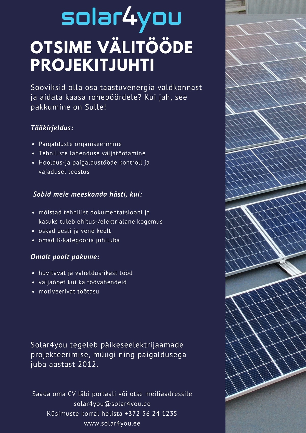 Solar4you OÜ Välitööde projektijuht