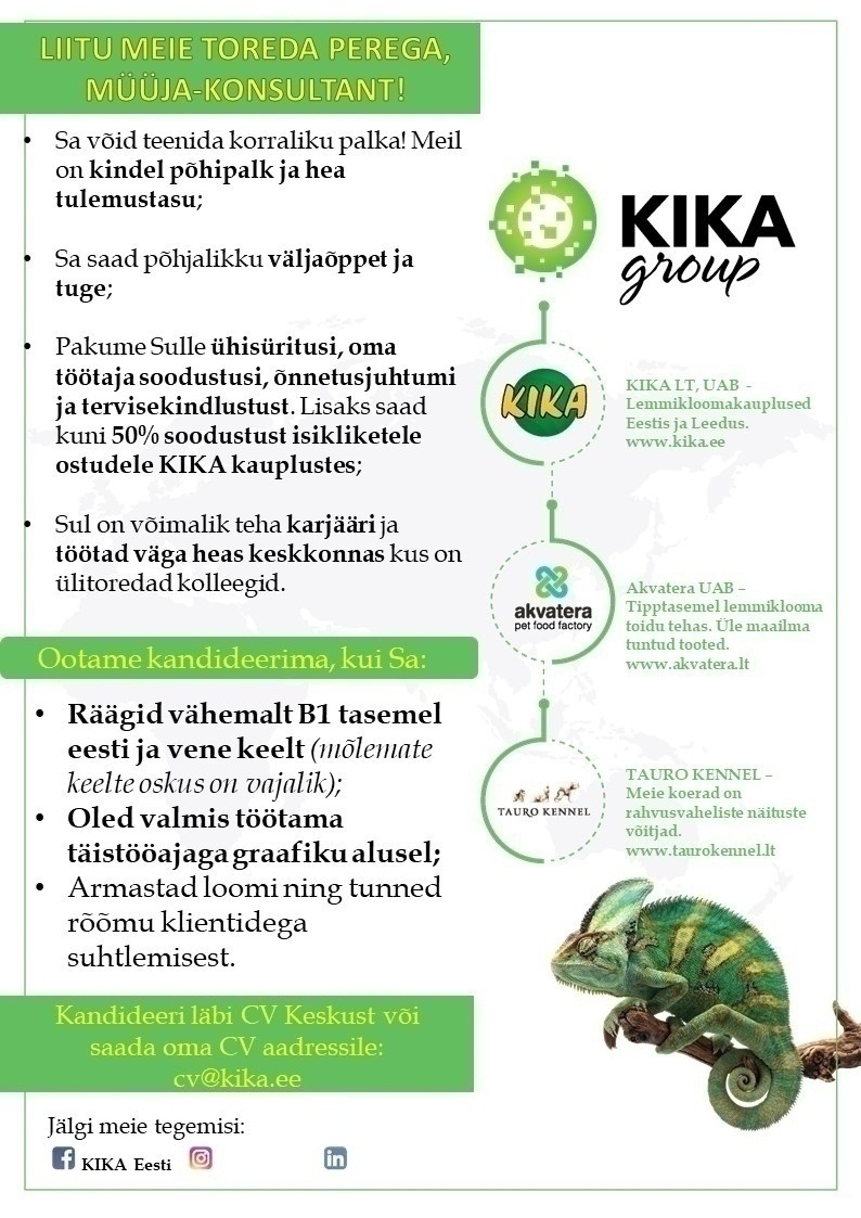 CVKeskus.ee klient Müüja-konsultant (Pärnu Port Artur KIKA kauplusesse)