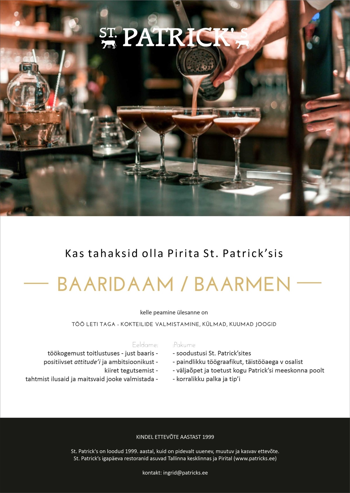 St. Patrick's OÜ Baaridaam/baarmen