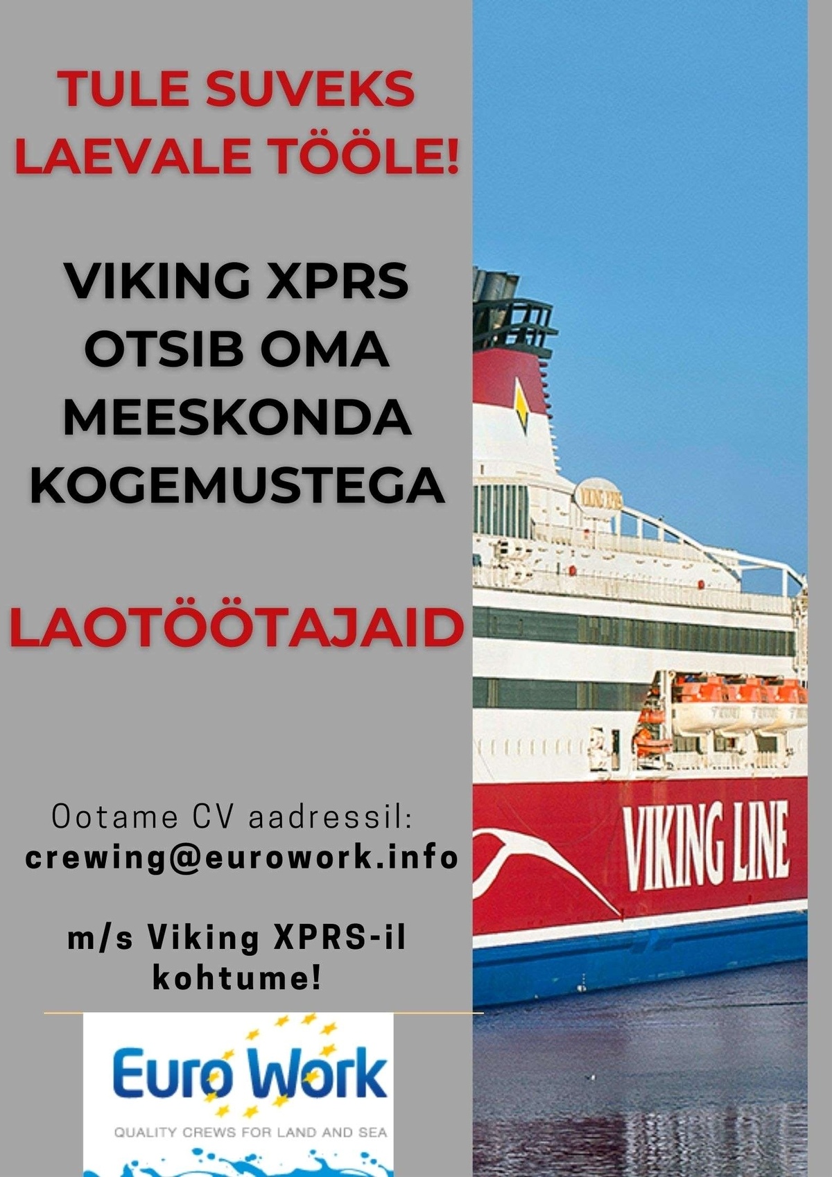 EURO WORK OÜ Laotöötaja reisiparvlaevale "Viking XPRS"