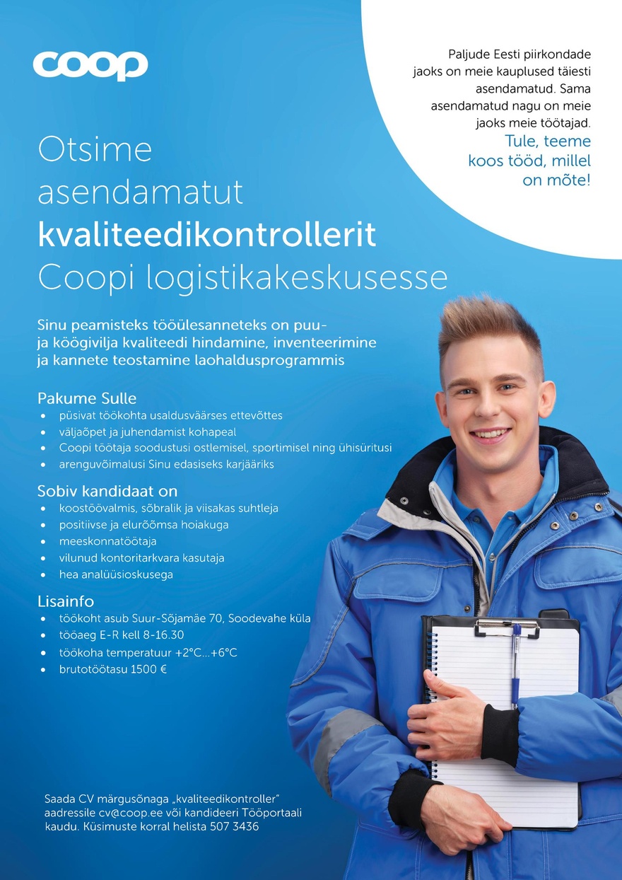 Coop Eesti Keskühistu Kvaliteedikontroller (puu- ja köögiviljad)