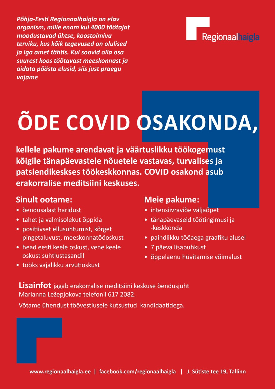 Põhja-Eesti Regionaalhaigla Õde COVID osakonda
