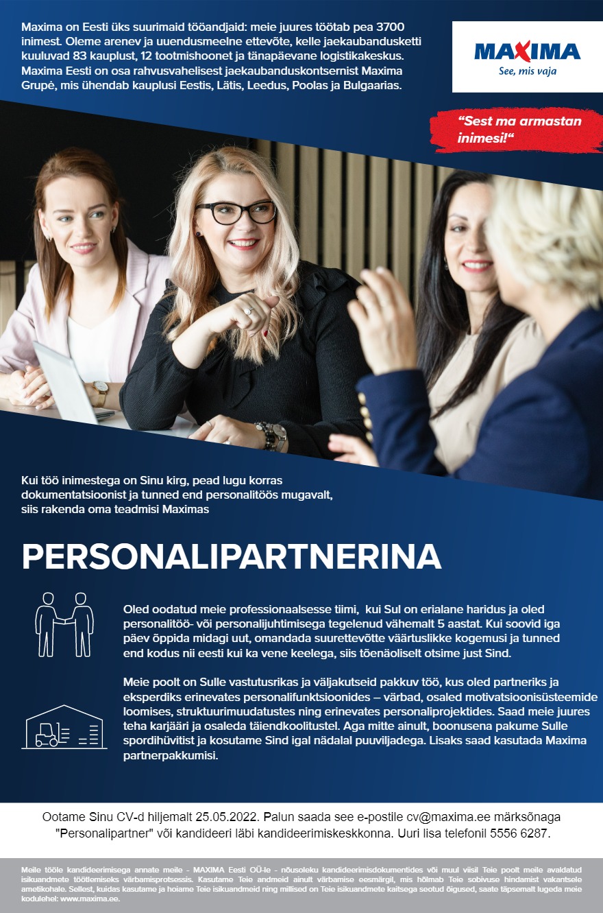 Maxima Eesti OÜ Personalipartner