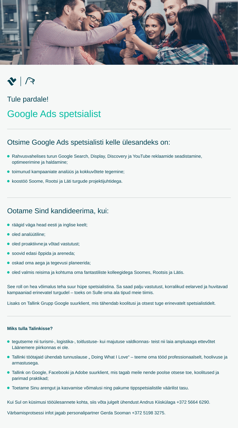 Tallink Grupp AS Google Ads Spetsialist