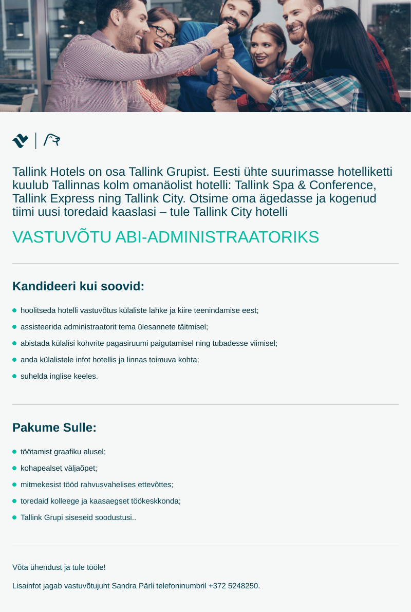 Tallink Grupp AS City Hotell vastuvõtu abiadministraator