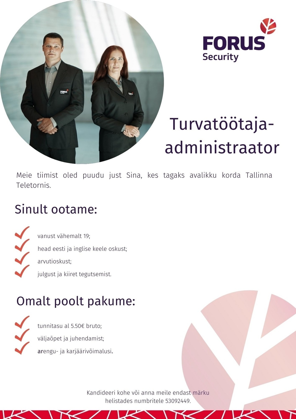 Forus Security AS Turvatöötaja-administraator Tallinna Teletornis