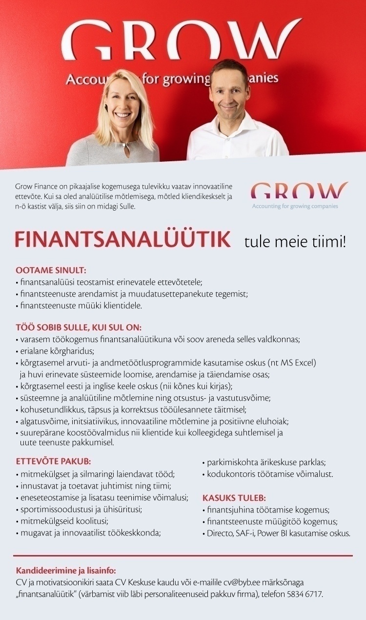 Grow Finance OÜ Finantsanalüütik
