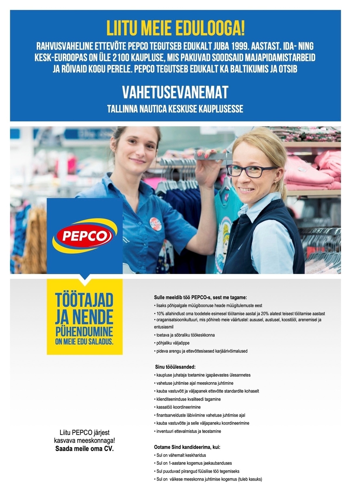 Pepco Estonia OÜ Vahetusevanem PEPCO Nautica kaupluses