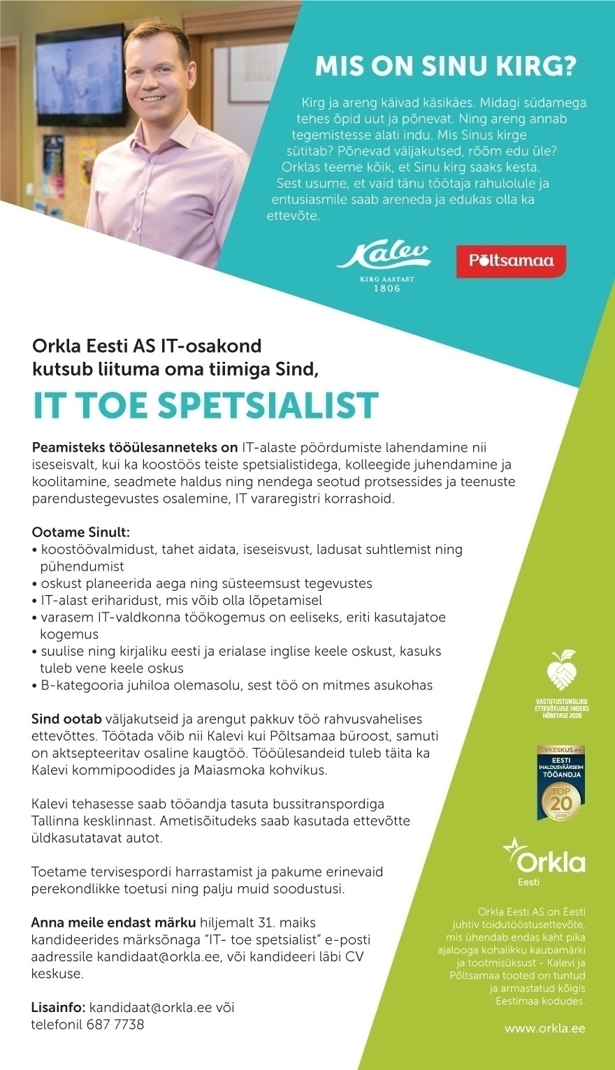 Orkla Eesti AS IT TOE SPETSIALIST