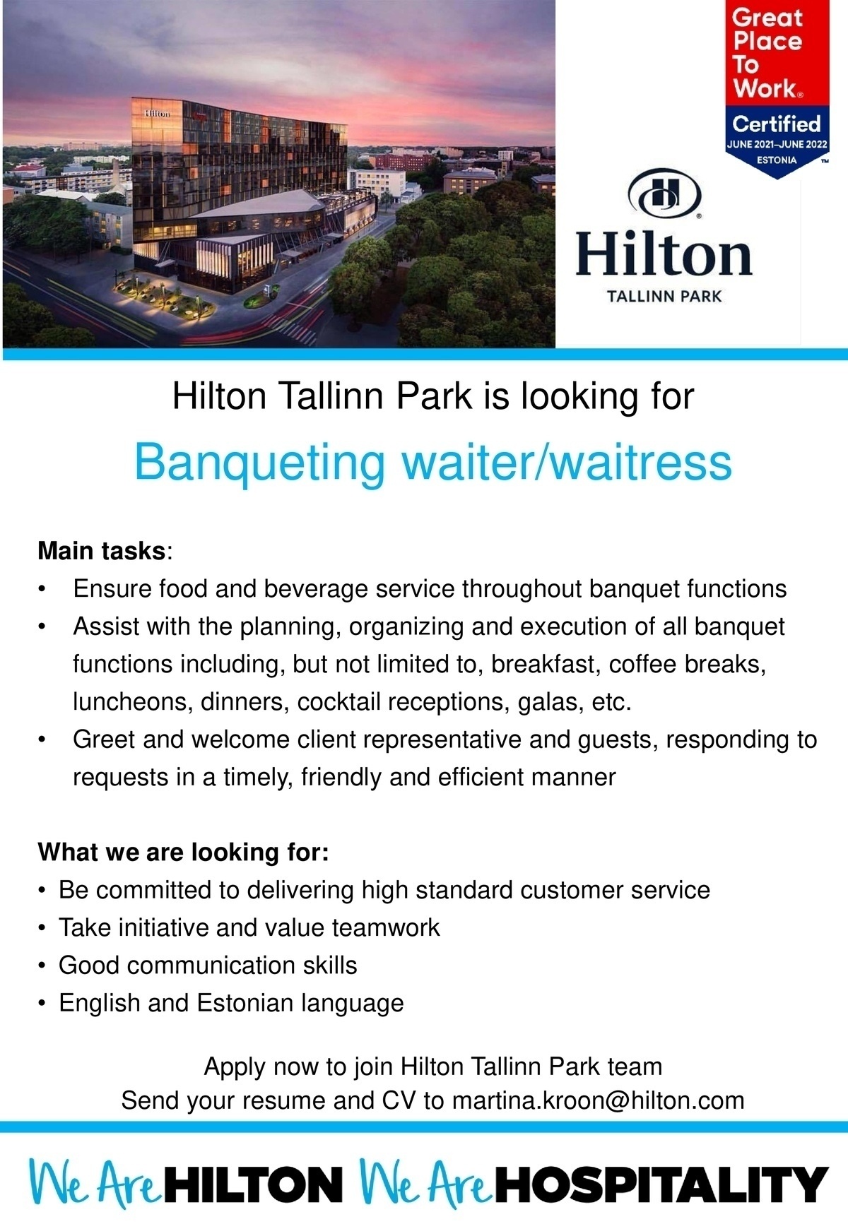 Hilton Tallinn Park Banqueting Waiter