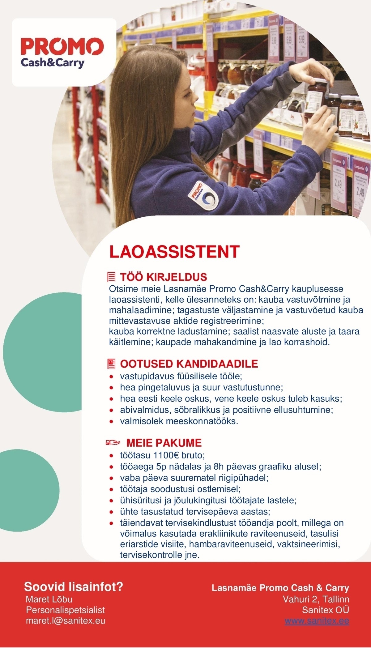 Sanitex OÜ Laoassistent Lasnamäe Promo Cash&Carry hulgikaupluses