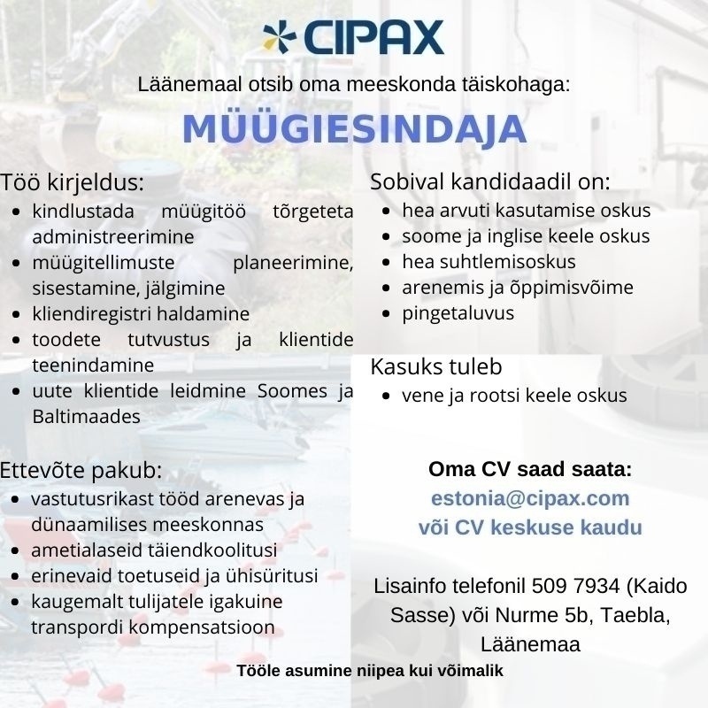 Cipax Eesti AS Müügiesindaja
