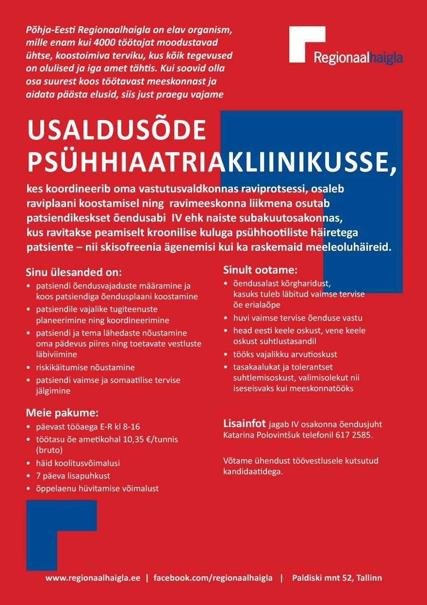 Põhja-Eesti Regionaalhaigla Usaldusõde naiste subakuutosakonda