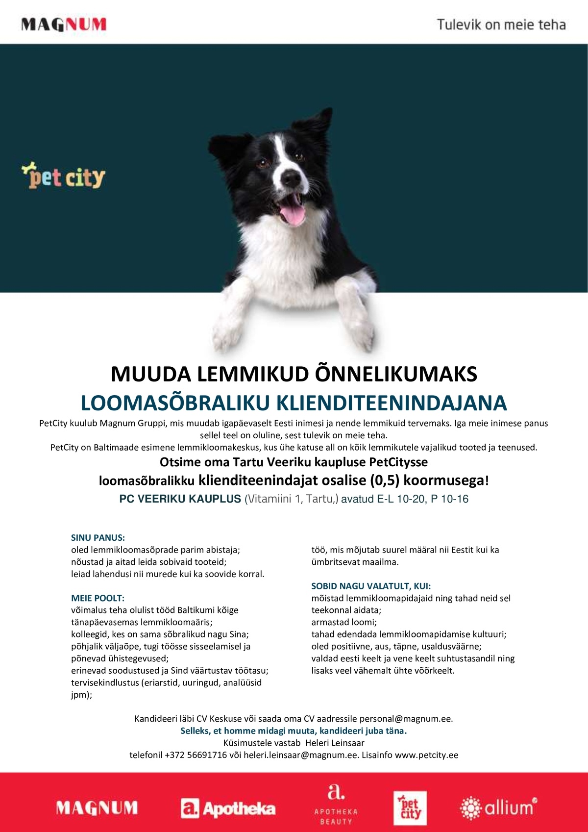 PET CITY OÜ Klienditeenindaja Veeriku PetCitysse